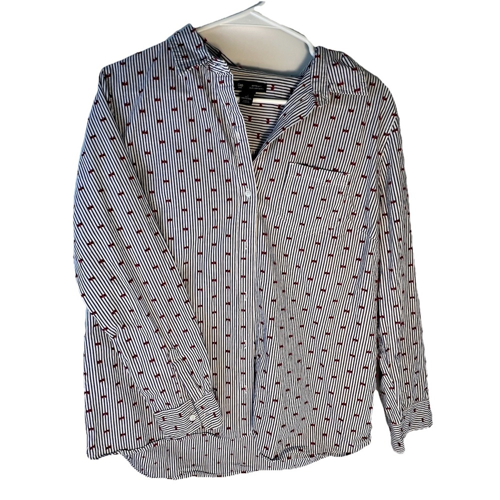 GAP Women's Large Striped Dot Print Button Down Shirt Boyfriend Fit